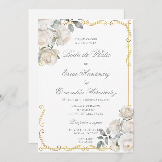 洗練された編集可能な銀婚式 招待状 (正面/裏面)