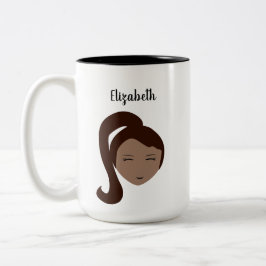 洗練された肖像画: カスタマイズ可能なブルネットの少女イラスト ツートーンマグカップ