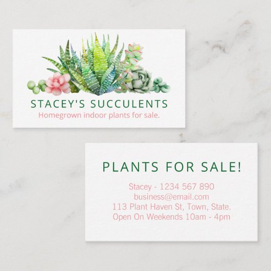 洗練された自家栽培の多汁植物 名刺 (正面/裏面)