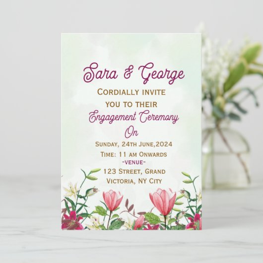 洗練された花のエンゲージメント招待状 招待状 (スタンド正面)