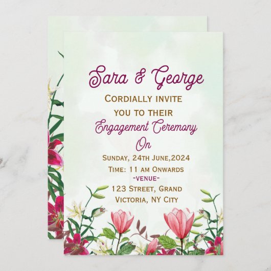 洗練された花のエンゲージメント招待状 招待状 (正面/裏面)