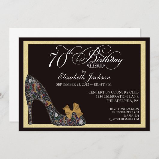 洗練された花の靴の第70誕生日の招待状 招待状 (正面/裏面)