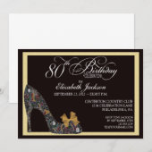 洗練された花の靴 80歳の誕生日招待状 招待状 (正面/裏面)