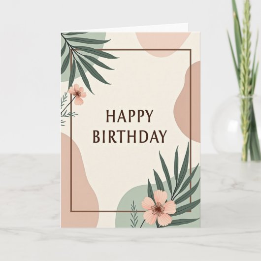 洗練された葉の誕生日カード カード (正面)