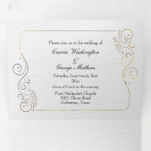 洗練された豪華な金ゴールド結婚フローリッシュ 三つ折り招待状 (内部最初)