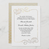 洗練された豪華な金ゴールド結婚フローリッシュ 招待状 (正面/裏面)