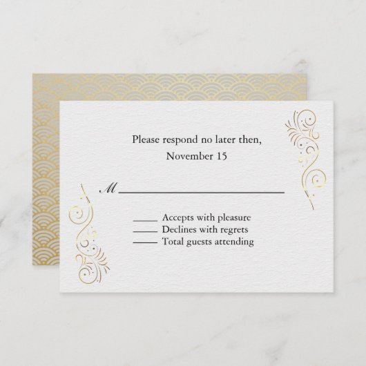 洗練された豪華な金ゴールド花盛り結婚式RSVP 出欠カード (正面/裏面)