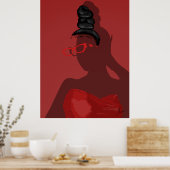 洗練された赤いイラストレーションの女性の中空アート ポスター (キッチン)
