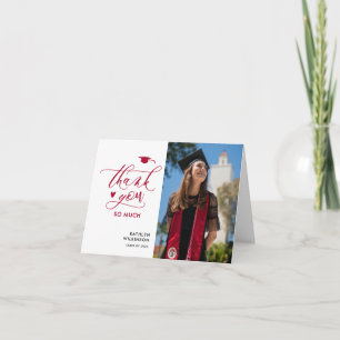 洗練された赤いスクリプト写真 ミニマルな卒業式カード サンキューカード