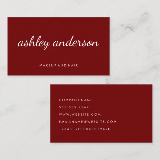 洗練された赤い筆記体の文字 名刺 (正面/裏面)