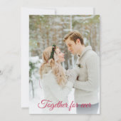 洗練された赤い筆記体の2枚の写真が入った冬の結婚式の招待状 招待状 (裏面)