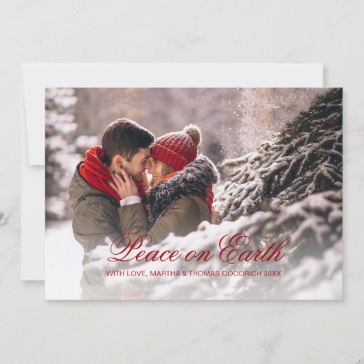 洗練された赤い筆記体 平和な地球 グラデーション写真 シーズンカード (正面)