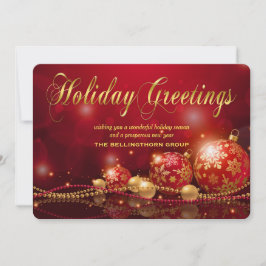 洗練された赤と金のオーナメント コーポレート クリスマスカード