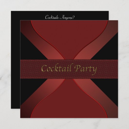 洗練された赤と黒のエレガントなコックテールパーティー招待状 招待状 (正面/裏面)