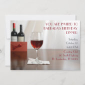 洗練された赤ワインの誕生日パーティー 招待状 (正面)
