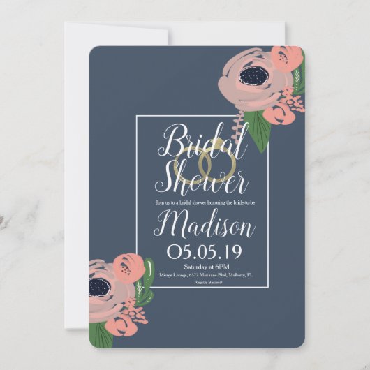 洗練された赤面ピンクローズゴールドフォイルリングや輪 招待状 (正面)