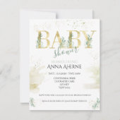 洗練された金ゴールドとセージ緑の赤ちゃんシャワー 招待状 (正面)