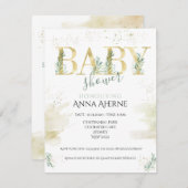 洗練された金ゴールドとセージ緑の赤ちゃんシャワー 招待状 (正面/裏面)
