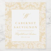 洗練された金ゴールドエレガントレースモノグ結婚ラム ワインラベル (シングルラベル)