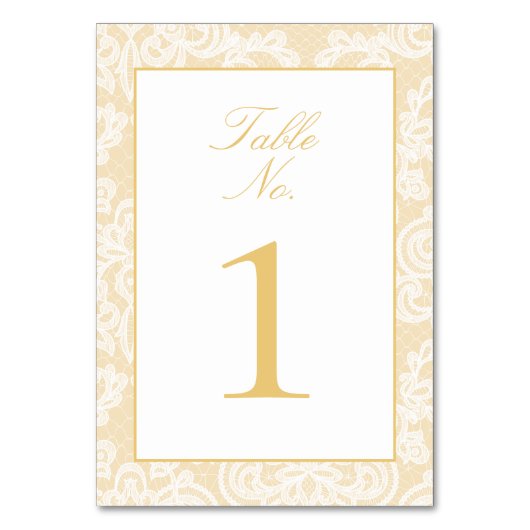 洗練された金ゴールドエレガントレース結婚スクリプト テーブルナンバー (正面)