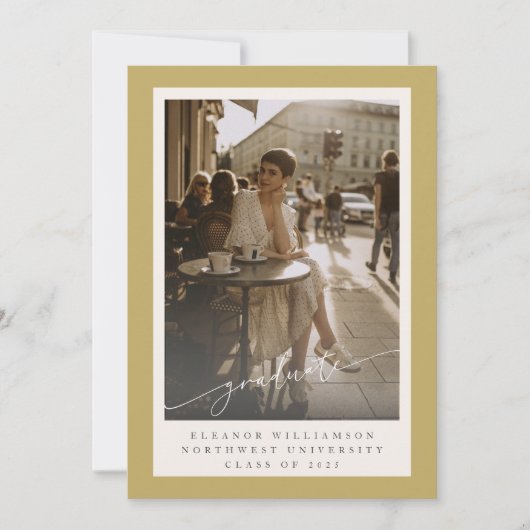 洗練された金ゴールドフルフォトエレガント卒業 案内状 (正面)