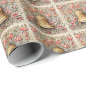 洗練された金ゴールドベル、ピンク色の花 ラッピングペーパー (ロールコーナー)
