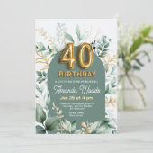 洗練された金ゴールドリーフ40歳の誕生日 招待状 (スタンド正面)