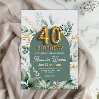 洗練された金ゴールドリーフ40歳の誕生日 招待状