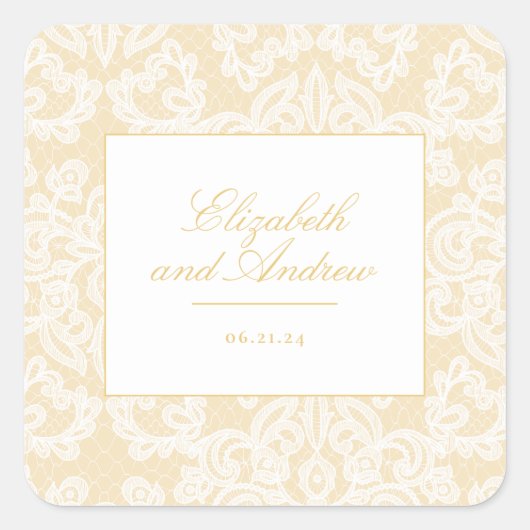 洗練された金ゴールドレースエレガントな結婚式 スクエアシール (正面)