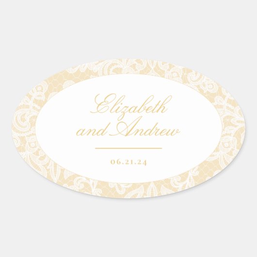 洗練された金ゴールドレースエレガントな結婚式 楕円形シール (正面)