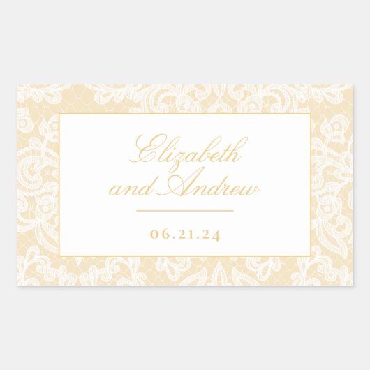 洗練された金ゴールドレースエレガントな結婚式 長方形シール (正面)