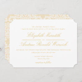 洗練された金ゴールドレーススクリプト結婚式招待状 招待状
