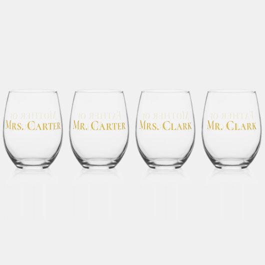 洗練された金ゴールド新郎新婦の母の父 ステムなしワイングラス (裏面)