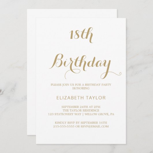 洗練された金ゴールド書道18誕生日 招待状 (正面/裏面)