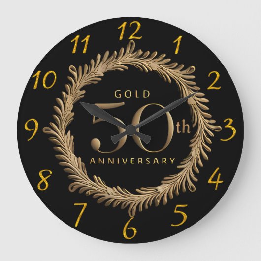 洗練された金ゴールド50周年記念 ラージ壁時計 (正面)