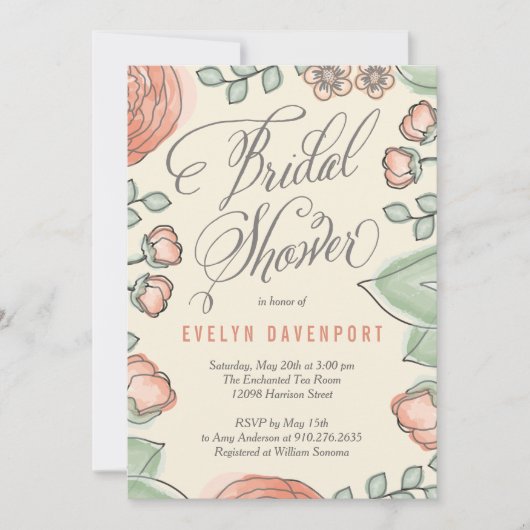 洗練された開花ブライダルシャワーの招待 招待状 (正面)