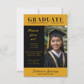 洗練された雑誌の表紙風の卒業写真 招待状 (正面)