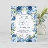 洗練された青いバラ離れと緑結婚の 招待状 (スタンド正面)