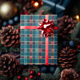 洗練された青とブルゴーニュの格子縞 – クラシック ラッピングペーパー