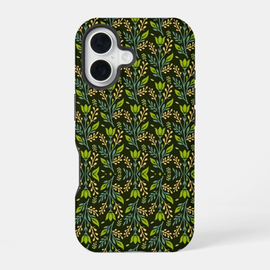 洗練された青とベージュの花柄デザイン iPhone 16ケース (裏面)
