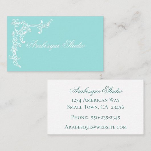 洗練された青と白のエレガントフローラ 名刺 (正面/裏面)