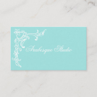 洗練された青と白のエレガントフローラ 名刺