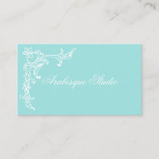 洗練された青と白のエレガントフローラ 名刺 (正面)