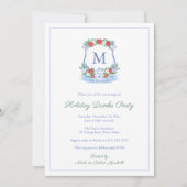 洗練された青の赤いクリスマスクレストクリスマスパーティー 招待状 (正面)