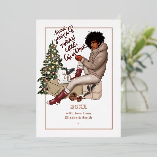 洗練された黒いエボニーの楽しいクリスマス 箔シーズンカード (立ち正面)