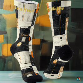 洗練された黒とオレンジの幾何学的抽象芸術 ソックス