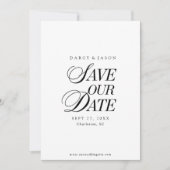 洗練された黒と白のモダンな結婚予定日カード セーブザデート (正面)
