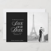 洗練された黒と白の上品な結婚予定日カード セーブザデート (正面)
