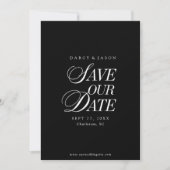 洗練された黒と白の上品な結婚予定日カード セーブザデート (正面)