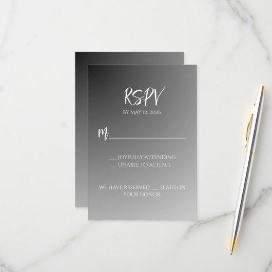 洗練された黒と白の返信ハガキ 出欠カード (正面/裏面インサイチュ)